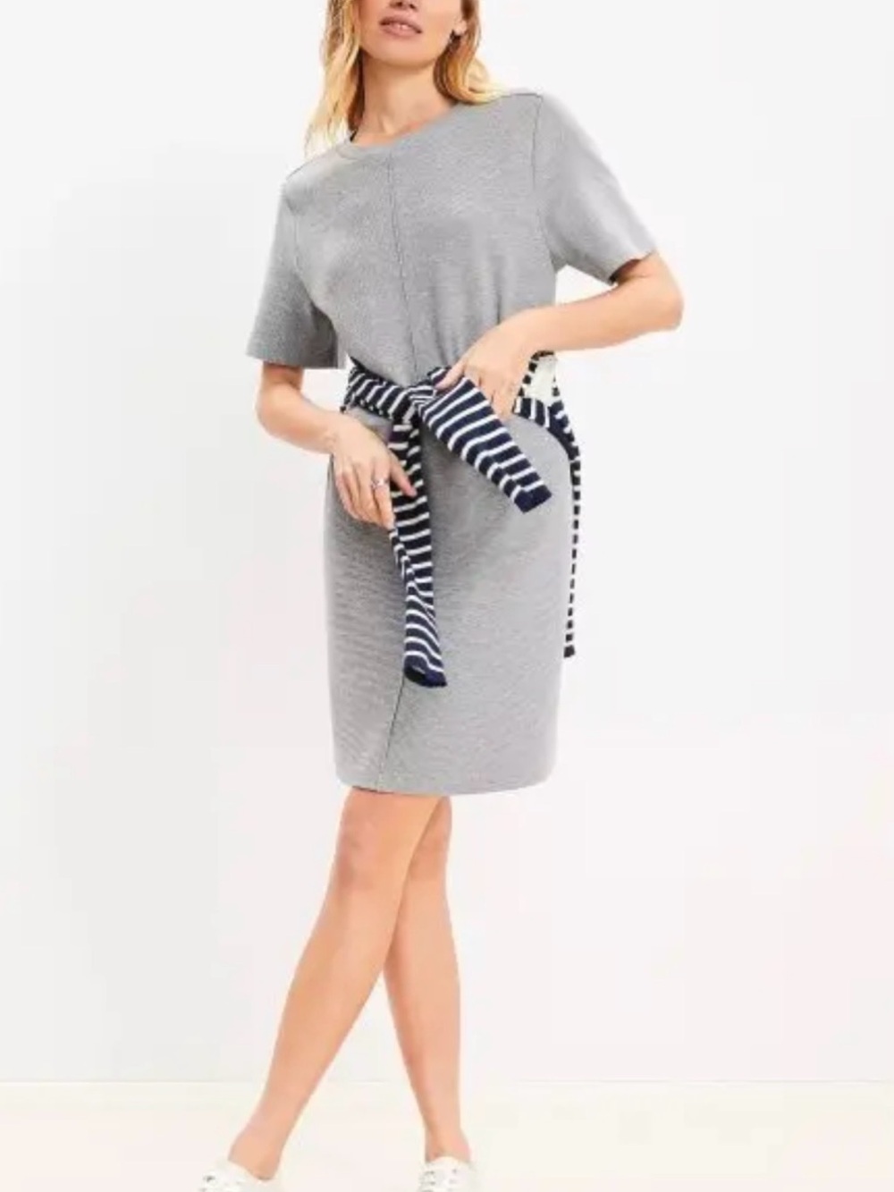 LOFT Gray Tie Waist Tee Dress Knit Casual Dress Large NWOT